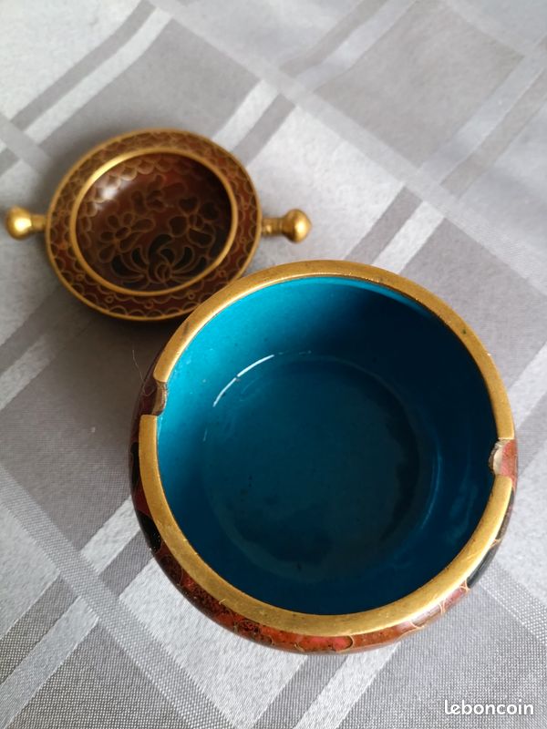 Brûle parfum ancien en émail cloisonné et laiton Jingfa Chine (image 3)