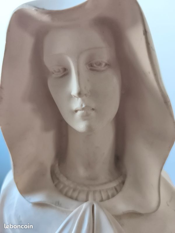 ANCIEN BUSTE SCULPTURE Plâtre Vierge Marie Madonna Sur Socle Fille