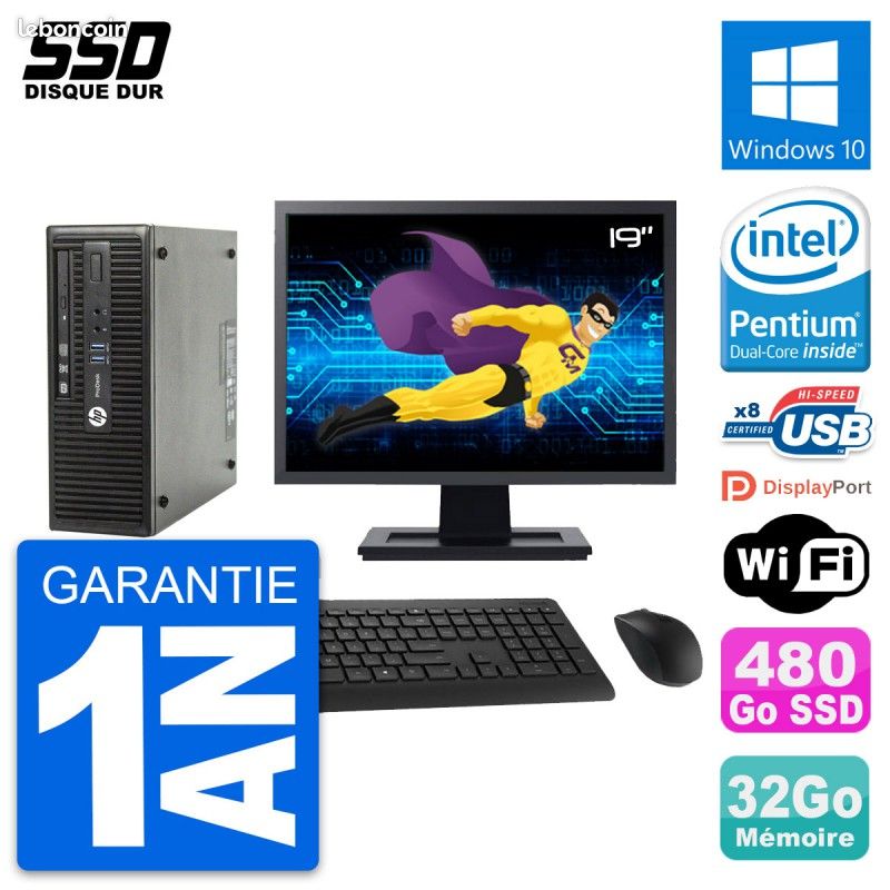 PC HP ProDesk 400 G3 SFF – Intel Pentium G4400, 16Go RAM, 360Go SSD + 1To HDD, Win10