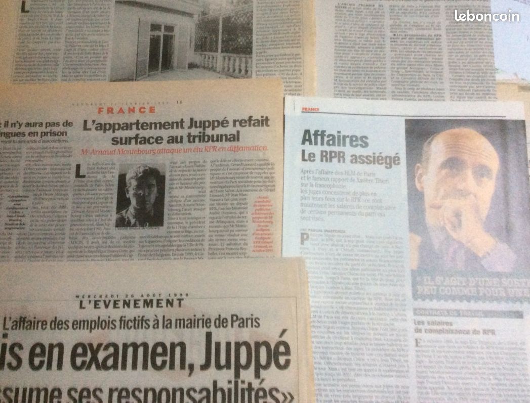 Alain Juppé & la justice : dossier composé de 42 articles parus entre 1995 & 2004 (Libération-Le Monde-Le Point-Le Parisien) + 15 N° du Canard Enchainé (1995/97) où Juppé fait la Une et 4 articles du (image 2)