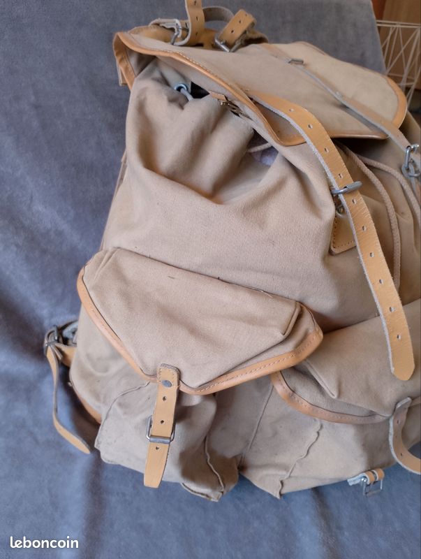 Lafuma Sac à Dos Vintage 1960s | Randonnée Toile Marron & Cuir | Montagne Alpinisme Rétro | Made in France - France