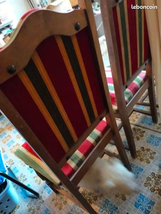 6 chaises à ressorts bois tissu rayé rouge vert (image 3)