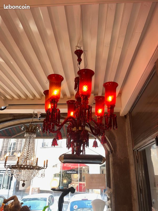 Ancien Lustre Rouge en verre (image 1)