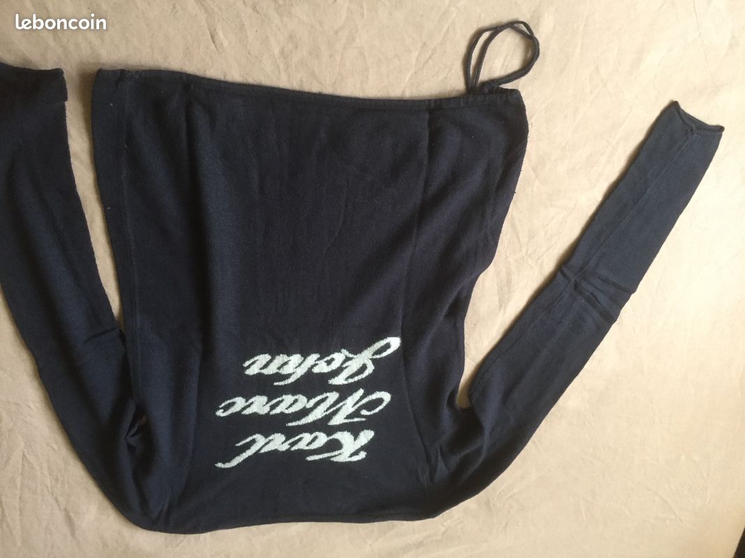 Pull bleu fonce manches longues taille s en cachemire soie (image 2)
