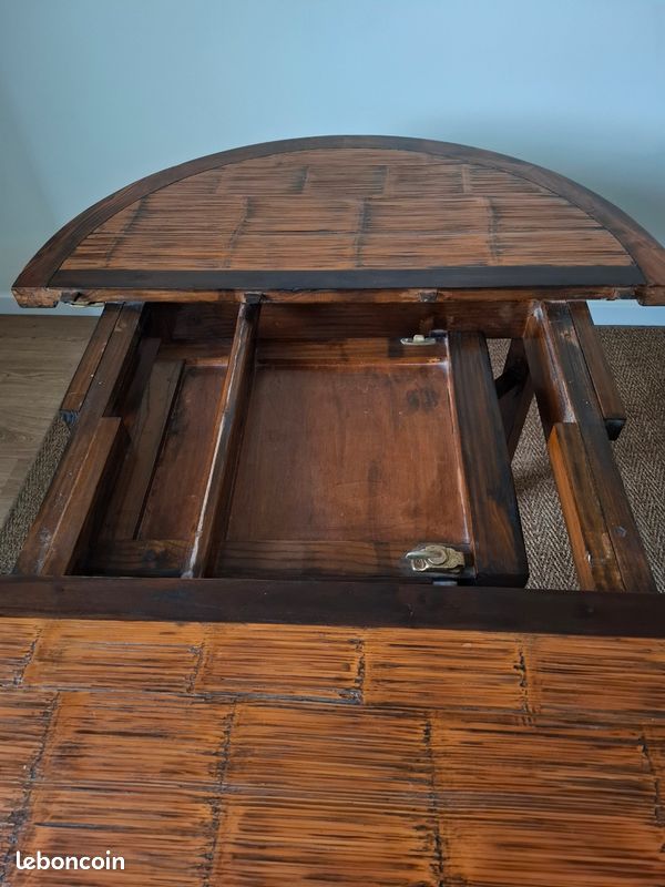 Table 4 ou 6 places avec rallonge en orme massif et bambou avec ses 4 chaises assortie très bon état (image 4)