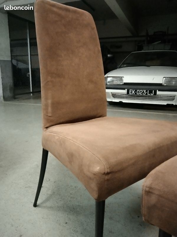 4 chaises fly Line carré vi cuir alcantara beige tendu (image 9)