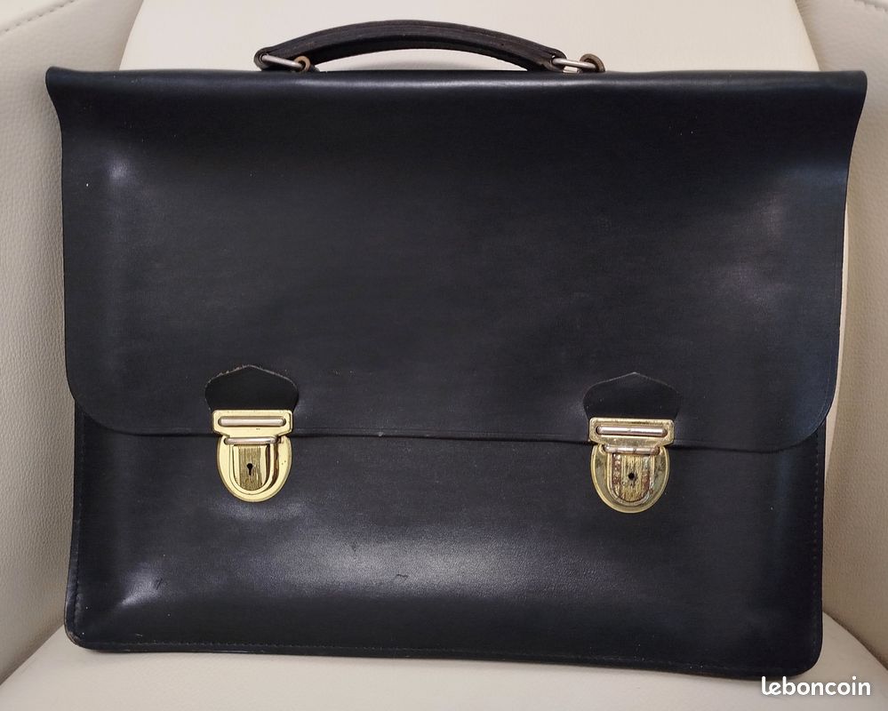 Cartable En Cuir Noir Foucault Lapalisse – Porte-documents Attaché-case – Occasion – Cuir Véritable