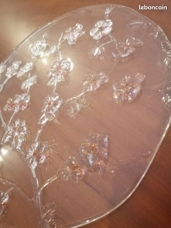 Plateau rond plate verre motif floraux (image 6)
