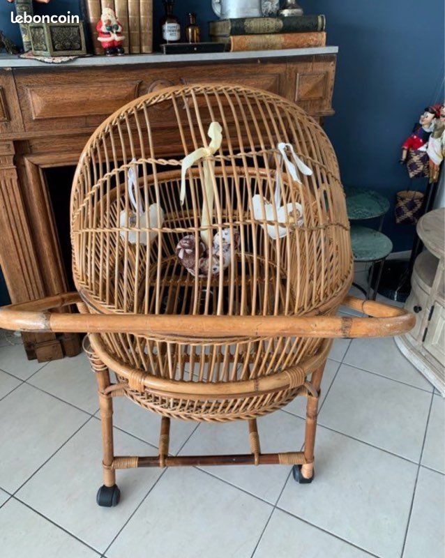 Ancien couffin berceau poussette en rotin / osier vintage (image 8)