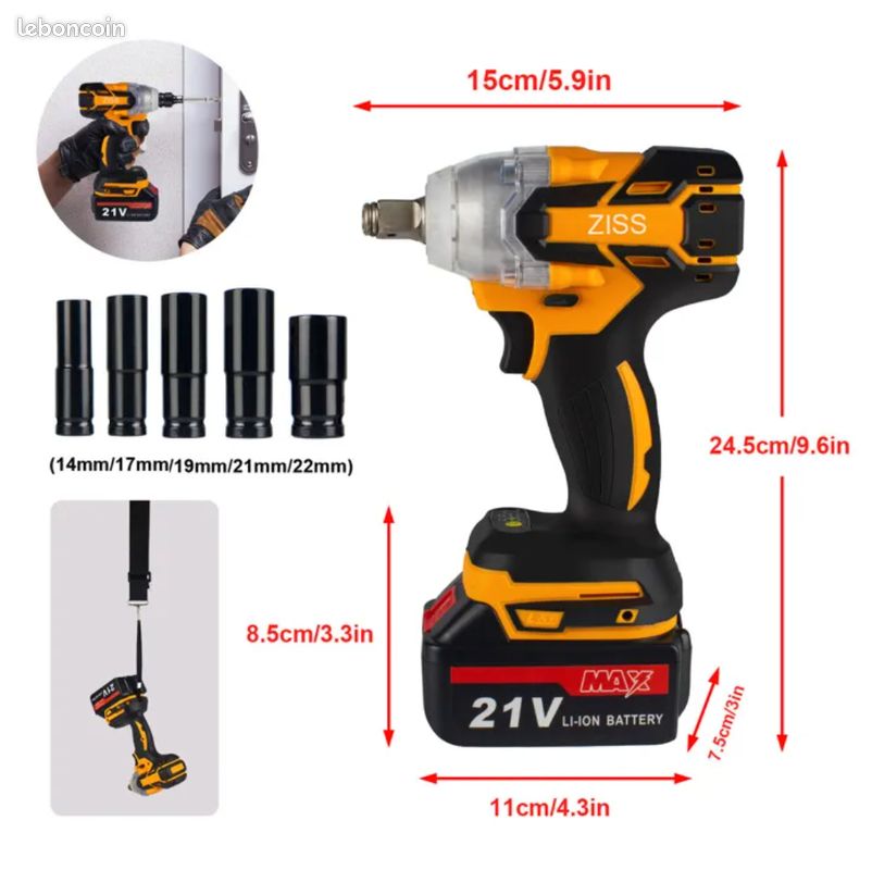 550NM Clé à Chocs Sans Fil Brushless, 21V Boulonneuse A Choc Electrique 3 En 1 Visseuse à Chocs 3400RPM Avec Vitesse Variable à L'Infini, 16 Accessoires Pour Maison/Voiture/Réparation/DIY (4.0Ah,Bleu