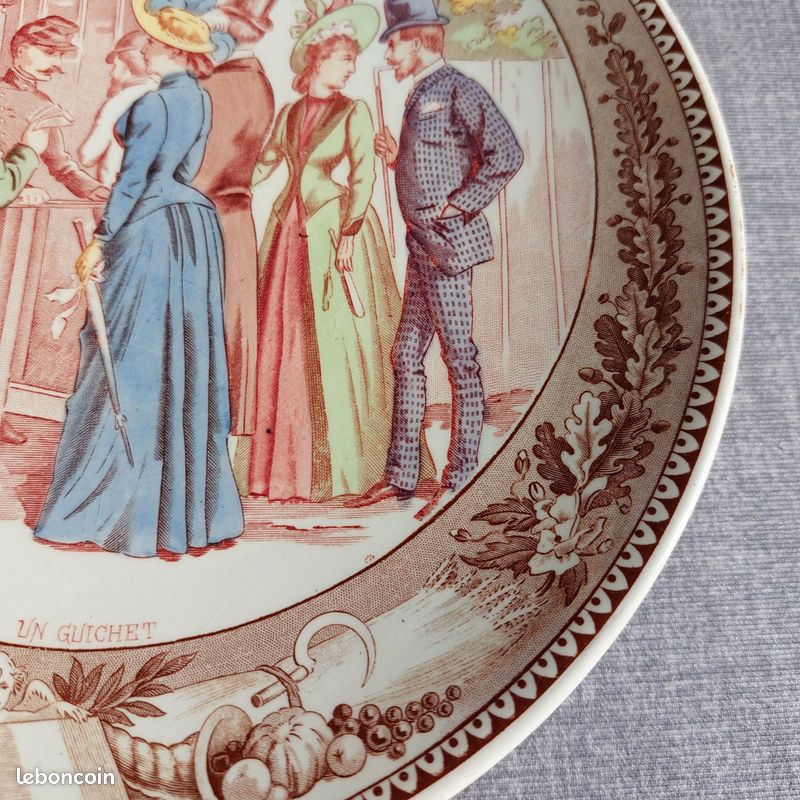 Ancienne assiette en faïence de Sarreguemines exposition universelle de Paris 1889 (image 4)