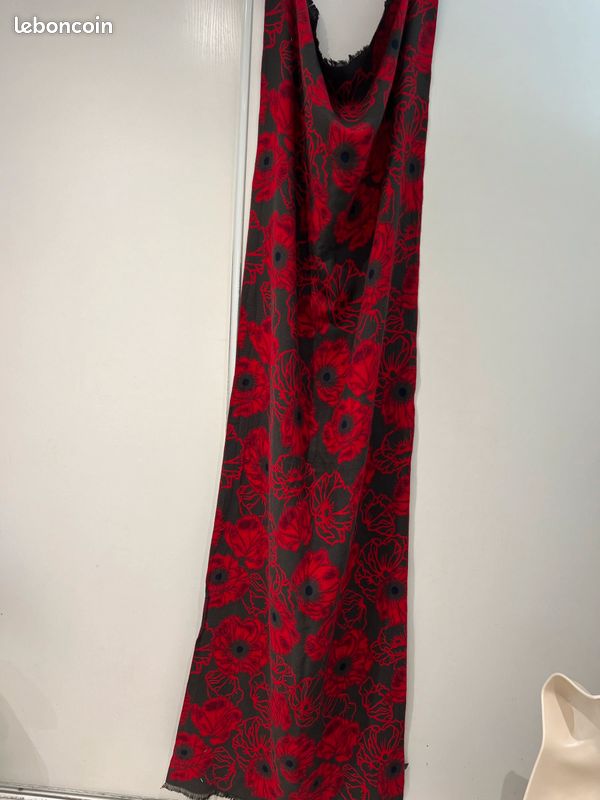 Écharpe Châle, réversible, rouge noir, kaki vert (image 4)