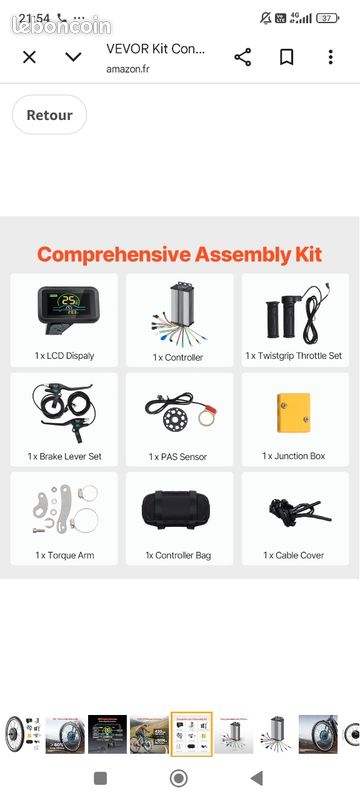 Convertisseur électrique 36V Kit Conversion Vélo électrique - Moteur Roue Avant 500W 36V - Vitesse 35 Km/h (sans Batterie) Kit électrique Vélo LCD 35km/h