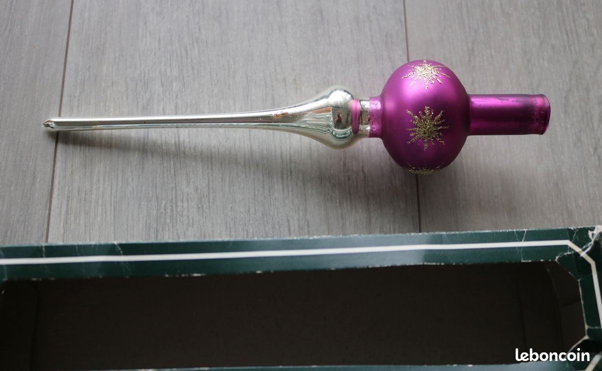 Lot 10 boules de Noël vintage en verre et d'une POINTE de sapin en verre assortie, TBE (image 3)