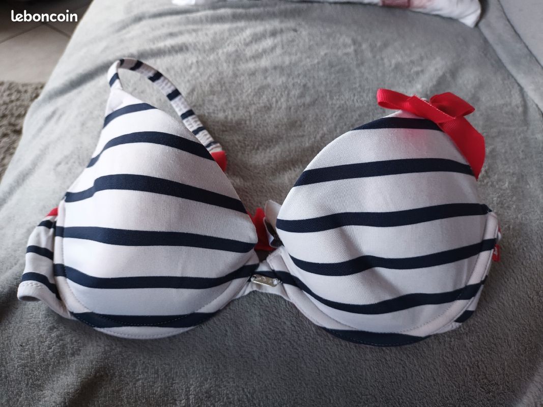 Soutien-gorge blanc rayé bleu Etam (image 1)