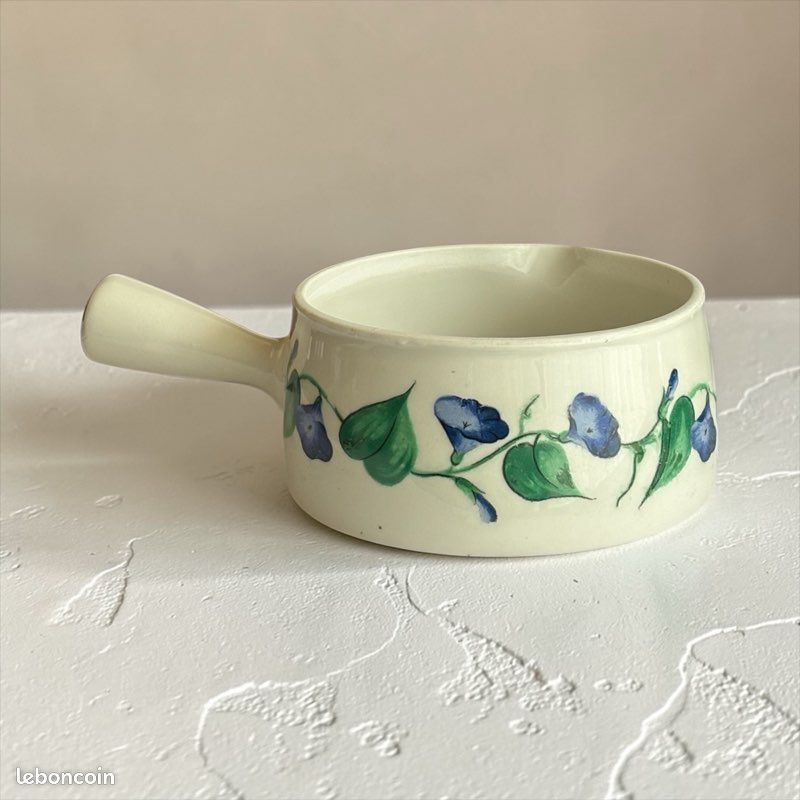 Poêlon en Porcelaine de Paris – Décor Liserons Bleus – Vintage (image 4)