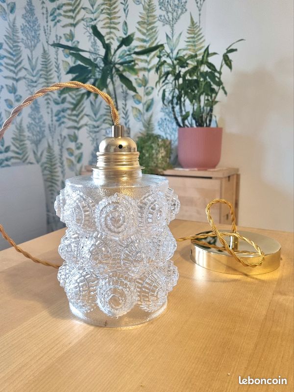 Suspension vintage scandinave en verre texturé — années 60-70 (image 4)
