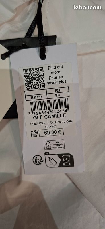 Chemise GALERIES LAFAYETTE Blanche Classique en Coton femme taille 38. 9546 (image 3)