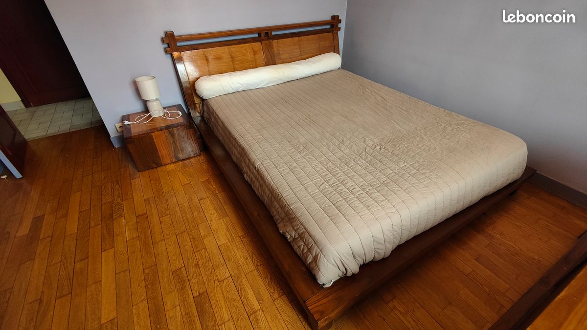 Lit 160x200 palissandre La Maison Coloniale + 2 tables de chevet + 1 table basse (image 1)