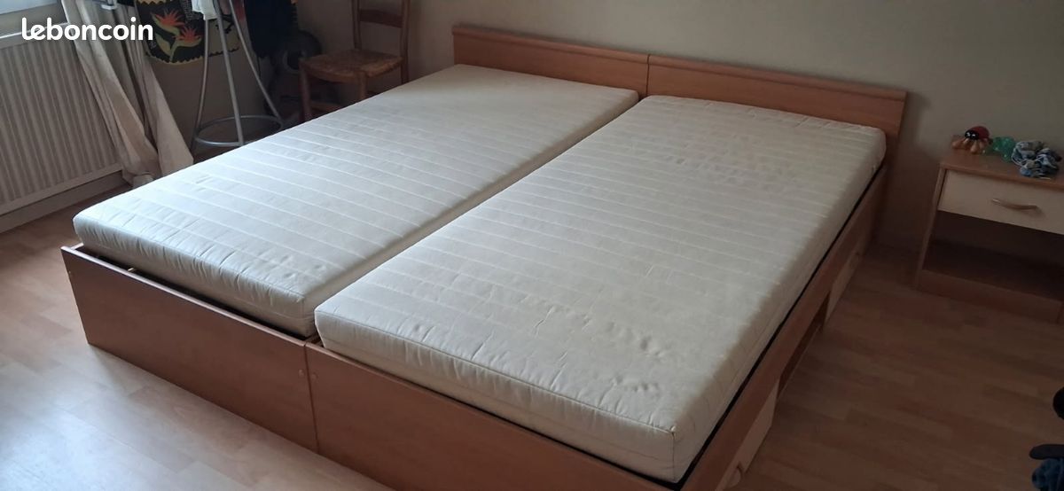 2 Lits 1 personne avec tiroirs et matelas (image 2)