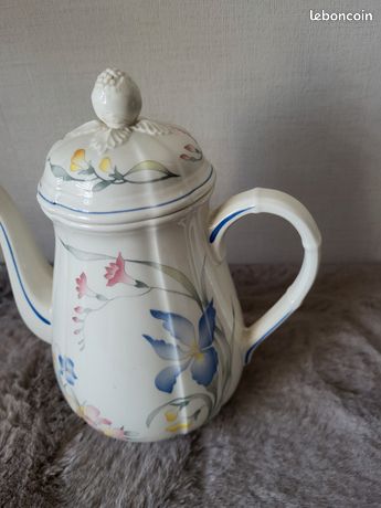 VILLEROY & BOCH, Ancienne Cafetière Salam Bicolore, Porcelaine Et Métal