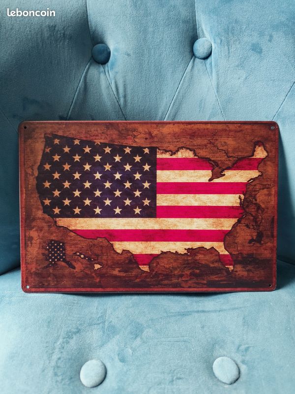 Plaque métal cartes USA neuve 20x30cm