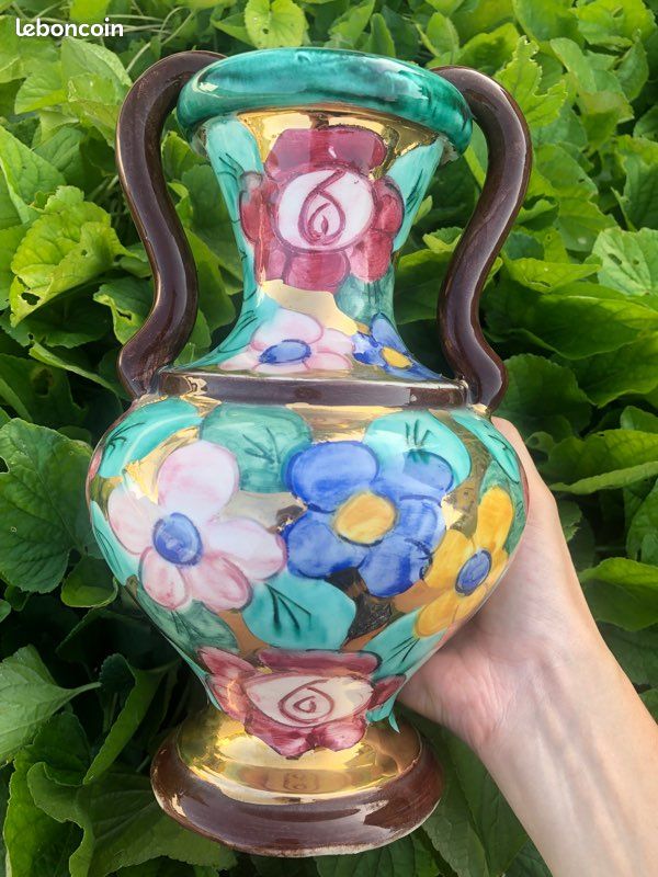Vase Fer Blanc Nacré Motif Floral Champêtre 42cm | Jardins d'Hiver