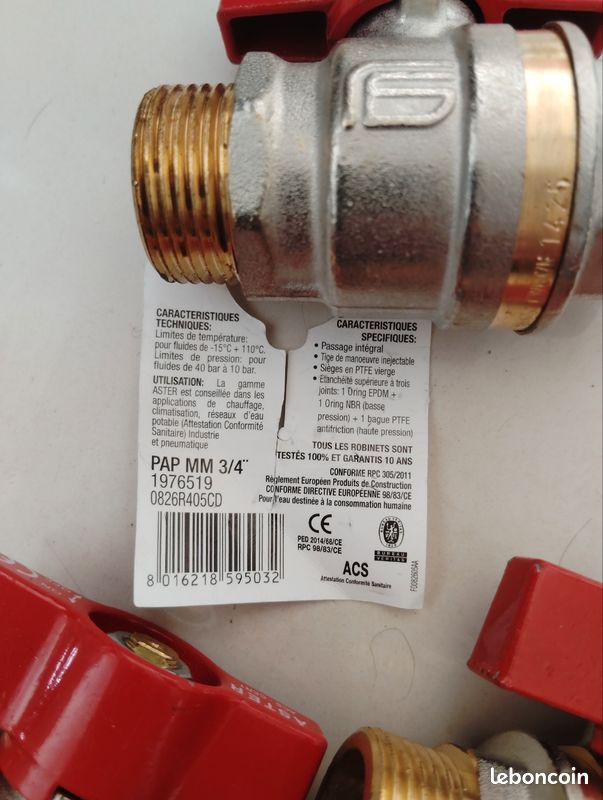 Vanne a sphère laiton mâle/mâle 3/4 pouce (image 2)