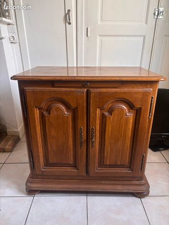 Buffet Haut Ancien En Bois Merisier Massif - 11 Étagères - Dimensions L195 H220 P48 Cm - Marron