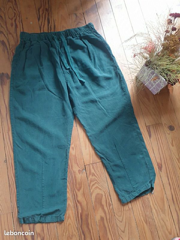 Pantalon fluide cotton chino longueur au dessus des chevilles zara vert taille L (image 1)