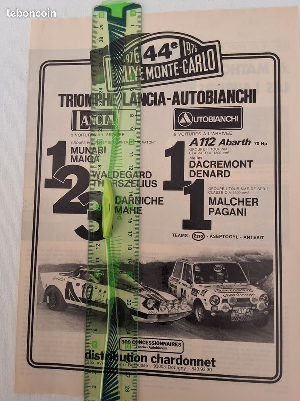 Publicité d'époque de 1976 Rallye de Monte-Carlo Lancia Stratos Autobianchi A112 Abarth (image 2)