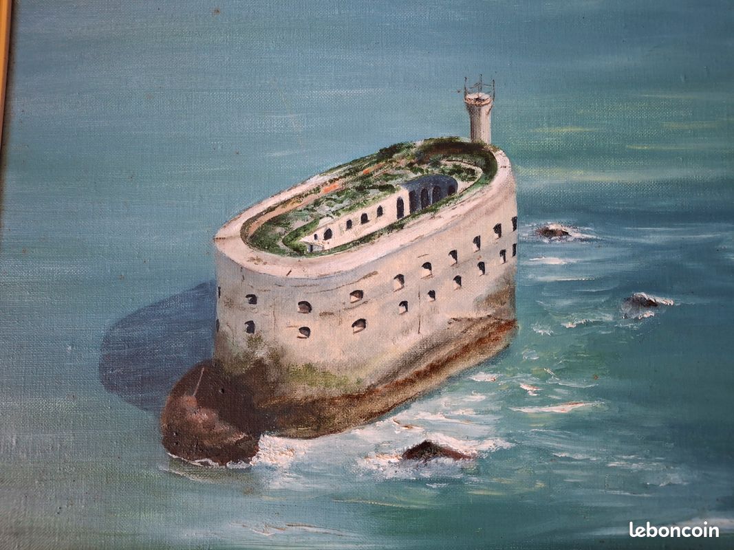 Huile sur toile de Roland Rochefort signé et encadré Fort Boyard en Charente Maritime 58 X 50 cm (image 2)