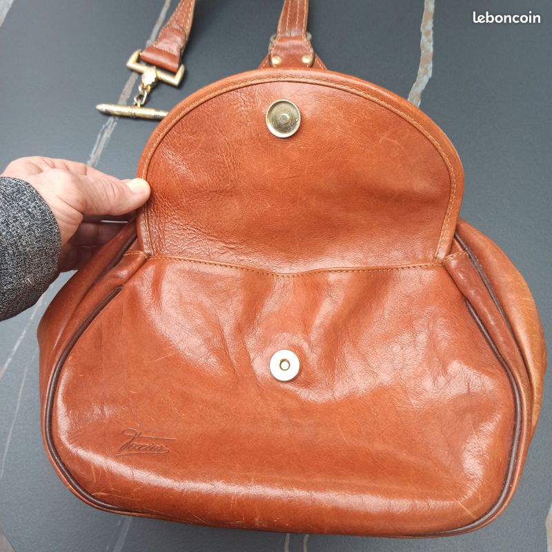 Sac Bandoulière Vintage TEXIER En Toile Et Cuir Marron - Unisexe - Occasion