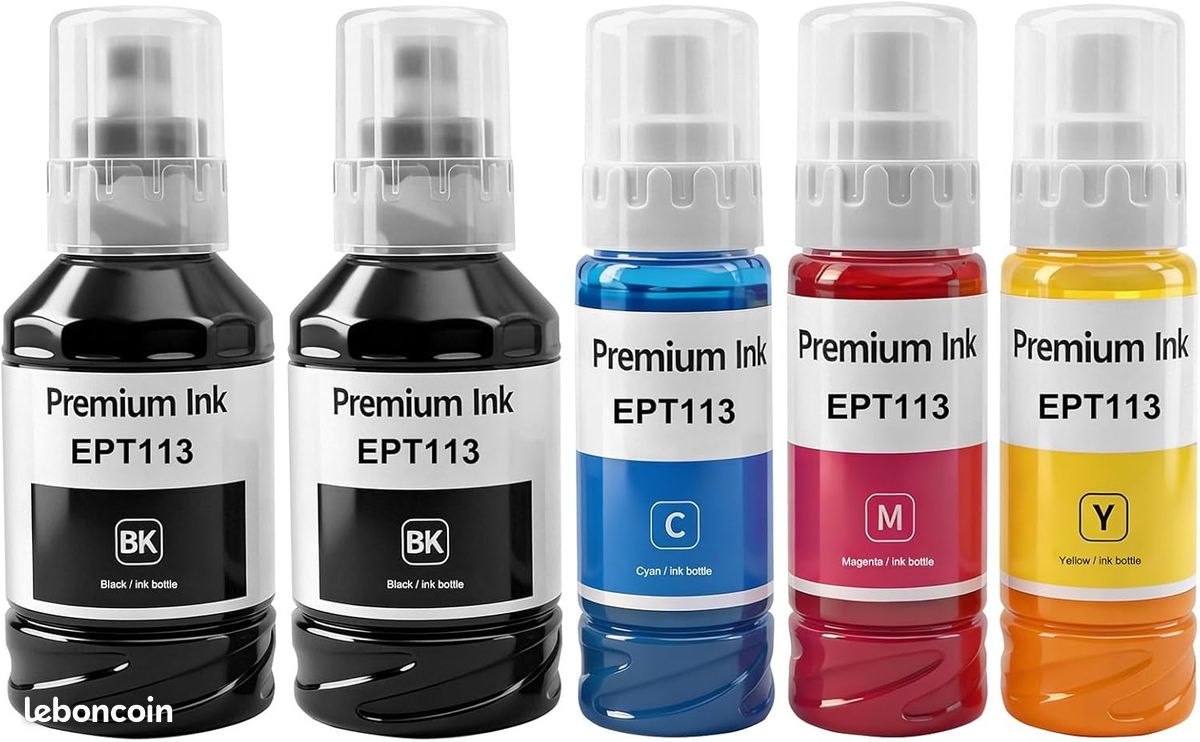 5 Couleurs EPT113 Bouteilles d'Encre Multipack Compatible pour ET-5150 ET-5160  ET-5170 ET-5800 ET-5850 ET-5880 ET-16150 ET-16600 ET-16650 ET-16680 Pro ET-5800  ET-5850 ET-5880 ET-15000 (2BK/C/M/Y) - Accessoires informatique