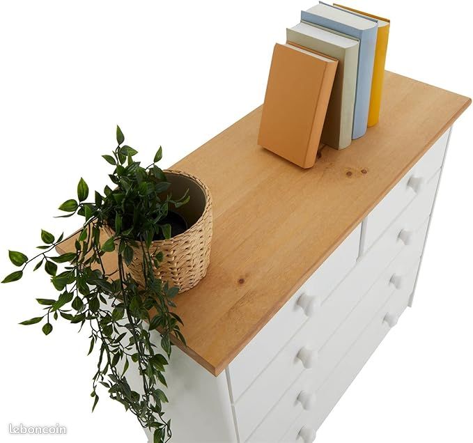 Commode de Chambre en Pin Massif – 5 Tiroirs de Rangement – Finition Bicolore Blanc & Brun Lasuré – Style Authentique et Robuste (image 5)
