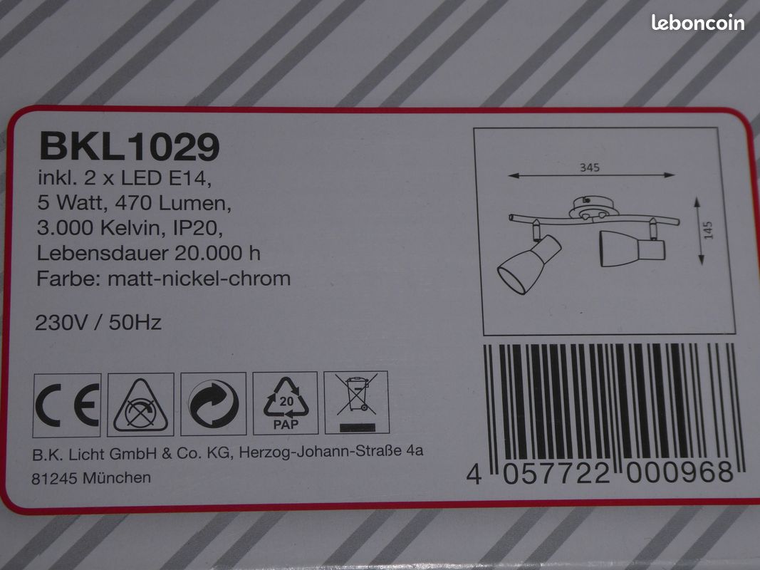 1 plafonnier 2 spots neuf LED E14 orientables (image 1)