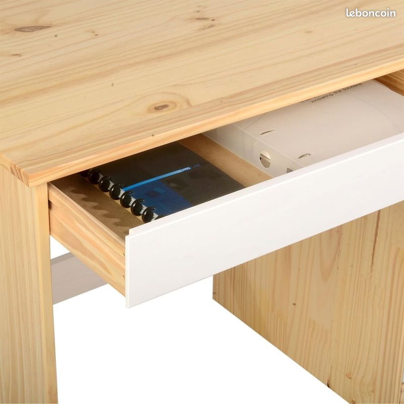 Bureau + Rangement Tiroirs Scandinave Blanc Bois Pin Chambre (image 4)