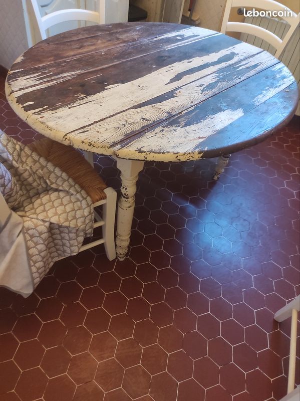 Table de bistrot ronde ancienne à rabat (image 4)