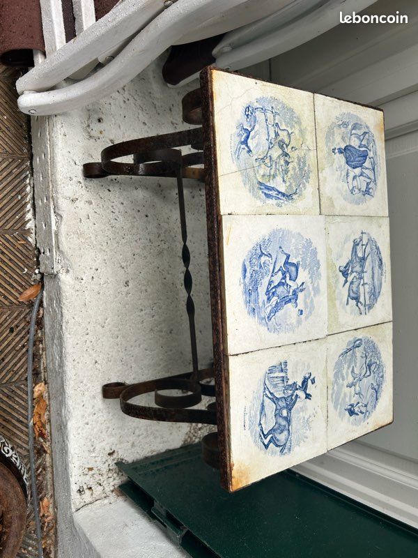 Petite table en fer forgé et ses carreaux de faïence d’époque (image 3)