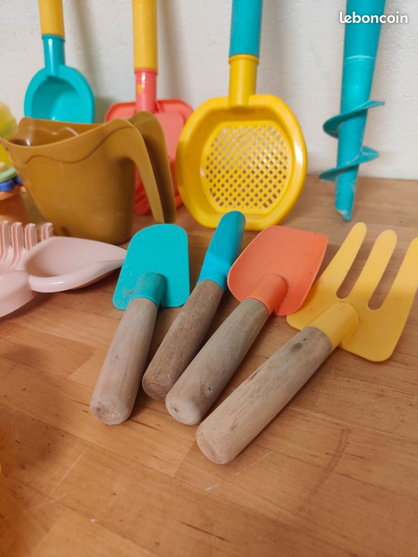 Outil de jardinage pour enfants - Compact - Manche en bois - Couleurs vives - Léger