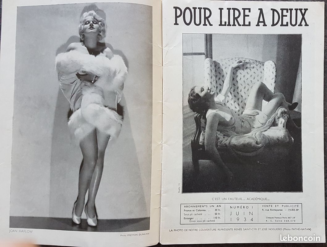 RARE – Vd Revue "POUR LIRE À DEUX" n°1 – Juin 1934 – Revue érotique ancienne – Très bon état (image 4)