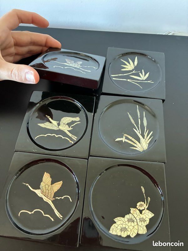 Portes verres bois vernis incrustés de nacre (image 2)