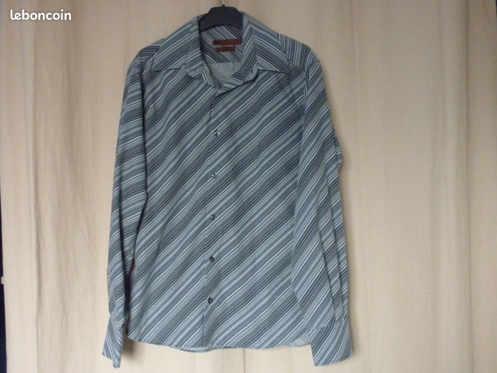 Chemise grise rayé manches longues -JULES - Homme - Taille 3 (image 1)