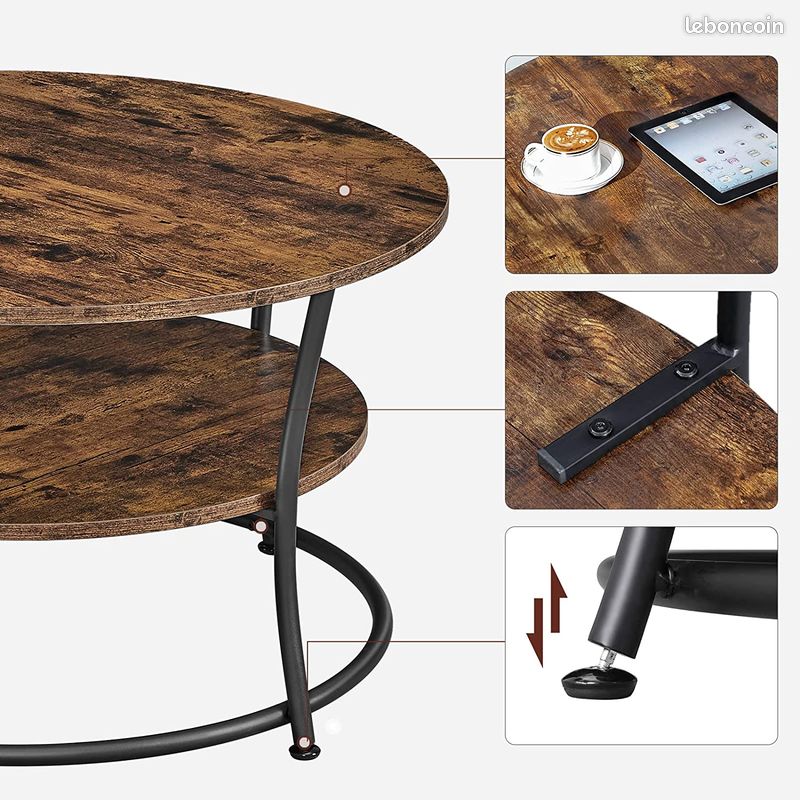 Table Basse, Table à Cocktail Ronde avec étagère (image 7)