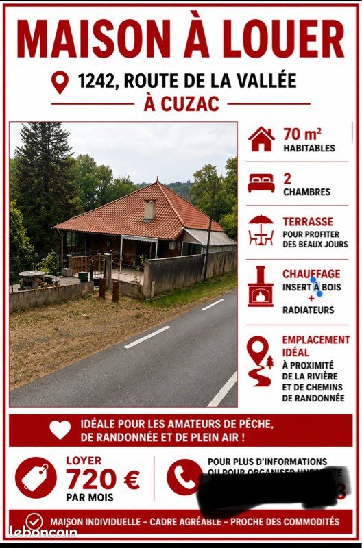 Maison 3 pièces 70 m² · à Cuzac · 70 m² · 720 €