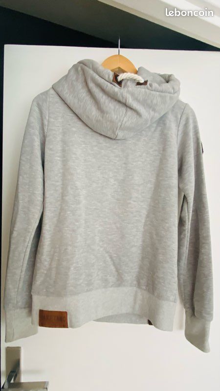 Sweat Capuche Femme Naketano Gris Taille M - Zippé Coton - Très Bon état