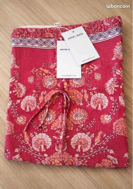 Tunique Antik Batik 100% Soie - Taille S (36/38) - Motif Floral Rouille/orange/kaki
