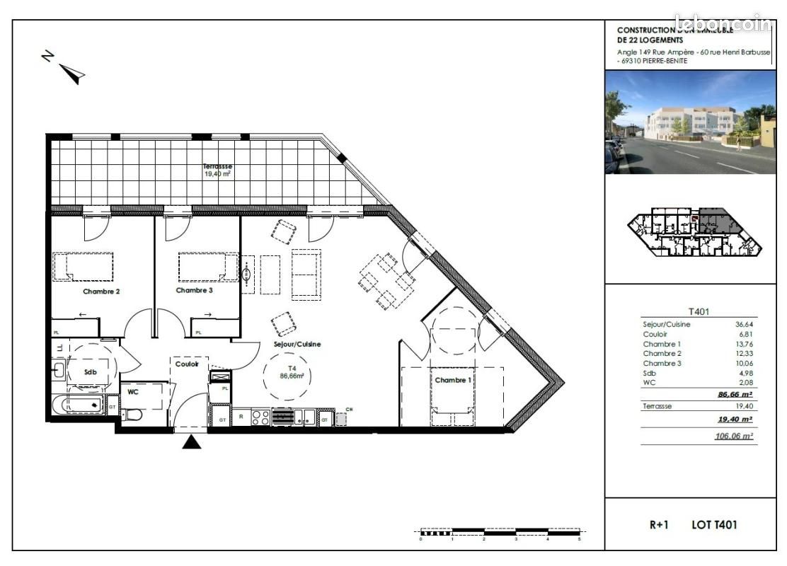 Appartement 4 pièces 86 m² · à Oullins-Pierre-Bénite · 86 m² · 1 235 €/mois