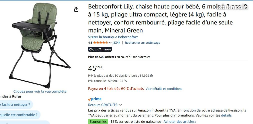 Chaise haute bébé pliable (image 6)