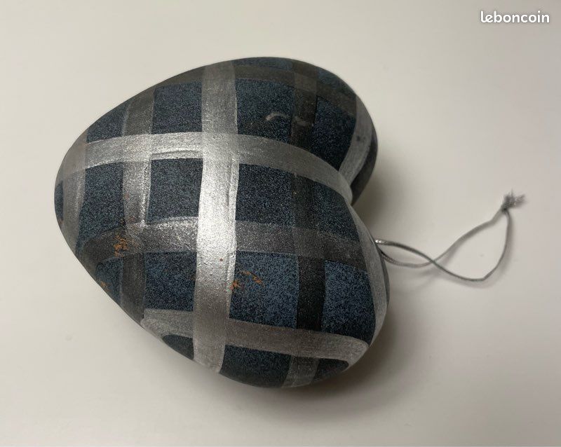 2 Cœurs gris-bleu en terre cuite décorée (image 5)